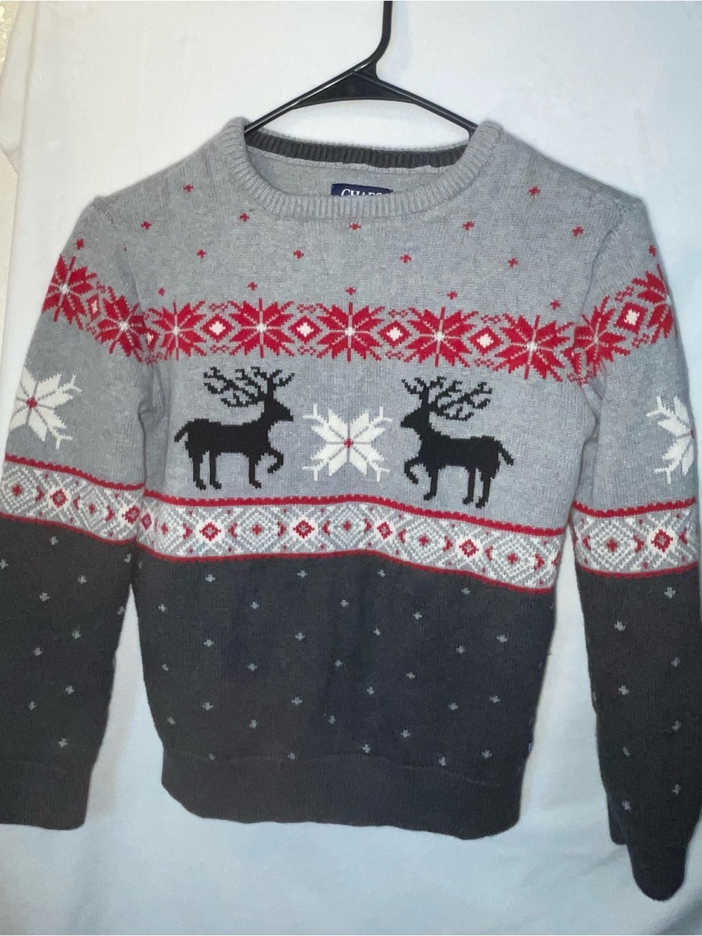 Classic Reindeer Fair Isle kids sweater Gray/Black/Red